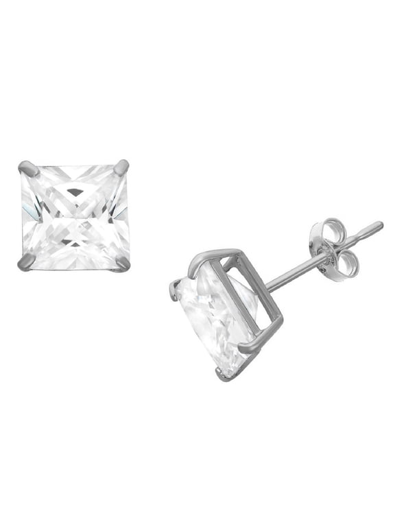 Sterling Silver Men's 8Mm Square Cz Stud