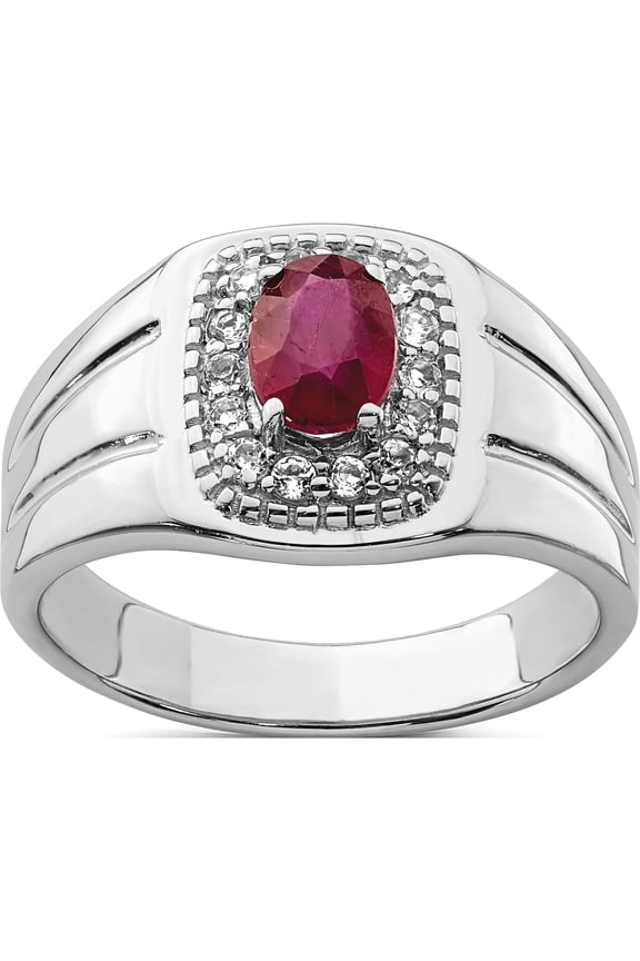 Sterling Silver Men's African Ruby And White Topaz Ring (Size 11) Made In Thailand qr6839-11