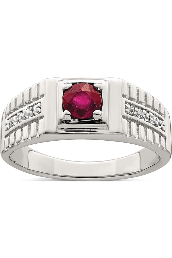 Sterling Silver Men's African Ruby And White Topaz Ring (Size 11) Made In Thailand qr6843-11
