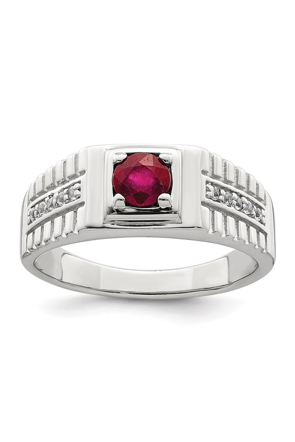 Sterling Silver Men's African Ruby and White Topaz Ring - Size 10