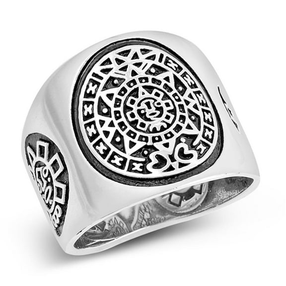 Sterling Silver Men's Aztec Calendar Ring Wholesale 925 Band 19mm Jewelry Female Male Unisex Size 7
