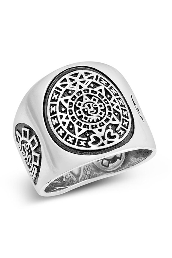 Sterling Silver Men's Aztec Calendar Ring Wholesale 925 Band 19mm Jewelry Female Male Unisex Size 8