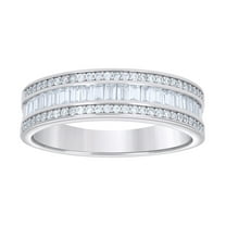 Sterling Silver Men's Baguette Round Cubic-Zirconia Fashion Bridal Anniversary Engagement Wedding Band Ring Size 10
