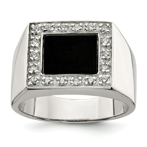 Sterling Silver Men's CZ & Onyx Ring - Size 9