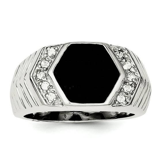 Sterling Silver Men's Cubic Zirconia and Onyx Ring