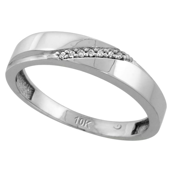 Sterling Silver Men's Diamond Band, w/ 0.04 Carat Brilliant Cut Diamonds, 3/16 in. (4.5mm) wide, Size 8