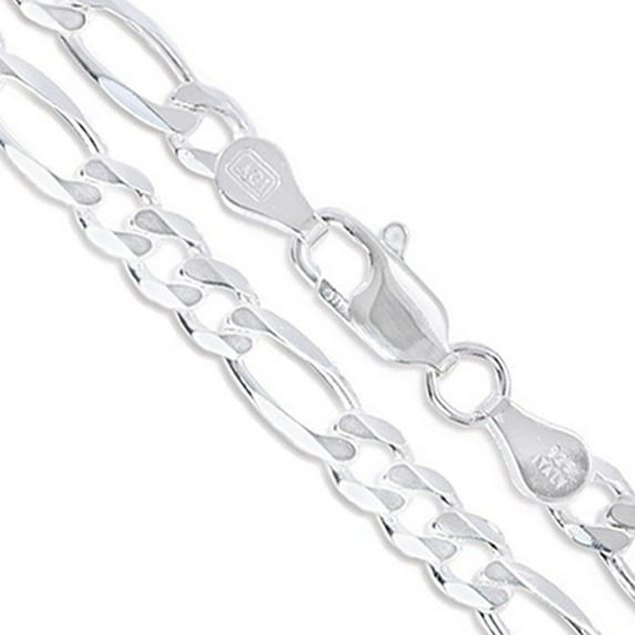 Sterling Silver Men's Diamond-Cut Figaro Link Chain 10.6mm Solid 925 Italy Necklace 30" Jewelry Female