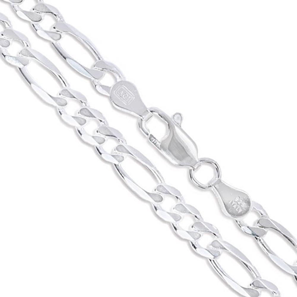 Sterling Silver Men's Diamond-Cut Figaro Link Chain 5.5mm Solid 925 Italy Necklace 20" Jewelry Female