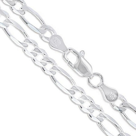 Sterling Silver Men's Diamond-Cut Figaro Link Chain 6.9mm Solid 925 Italy Bracelet 8" inch Jewelry Female