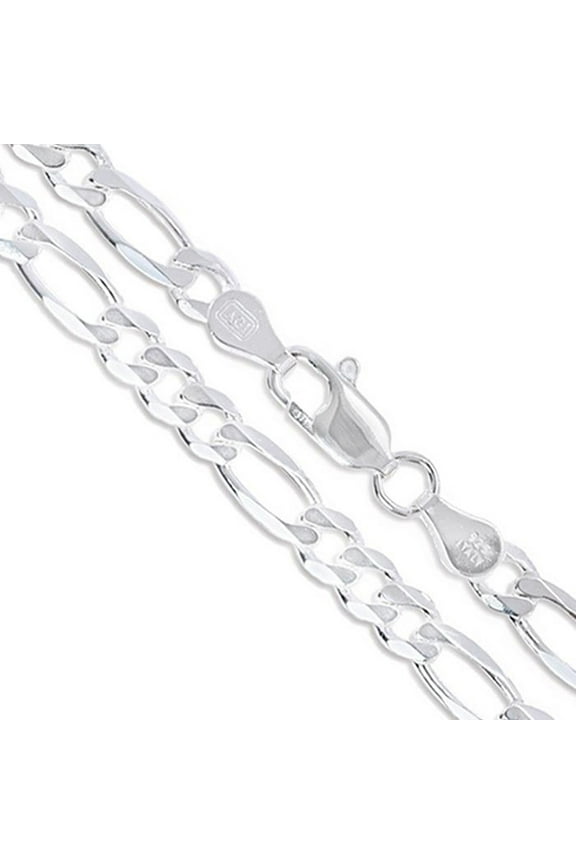 Sterling Silver Men's Diamond-Cut Figaro Link Chain 6.9mm Solid 925 Italy Necklace 22" Jewelry Female