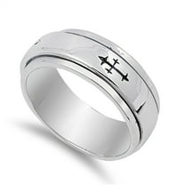 Sterling Silver Men's Heavy Cross Spinner Ring 925 Band 9mm Jewelry Female Male Unisex Size 10