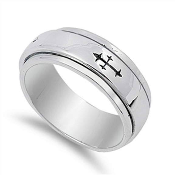 Sterling Silver Men's Heavy Cross Spinner Ring 925 Band 9mm Jewelry Female Male Unisex Size 10