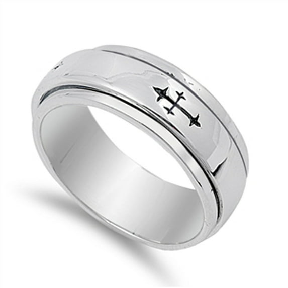 Sterling Silver Men's Heavy Cross Spinner Ring 925 Band 9mm Jewelry Female Male Unisex Size 9