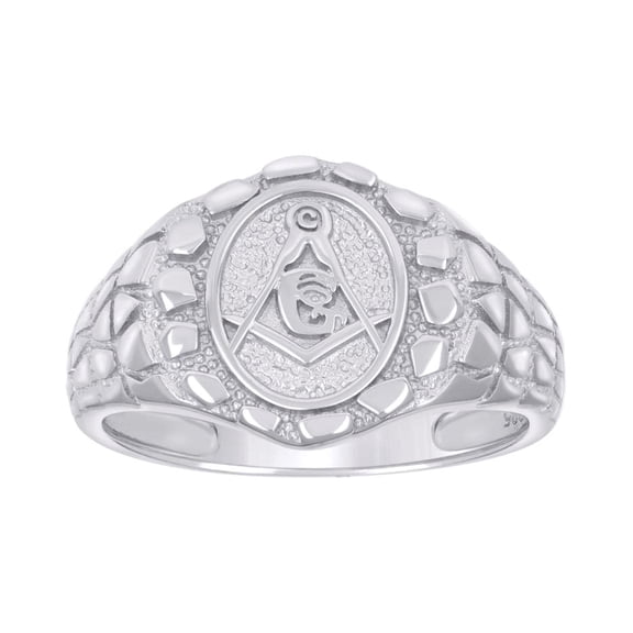 Sterling Silver Men's Nugget Masonic Symbol Bridal Anniversary Wedding Engagement Band Ring Size 9