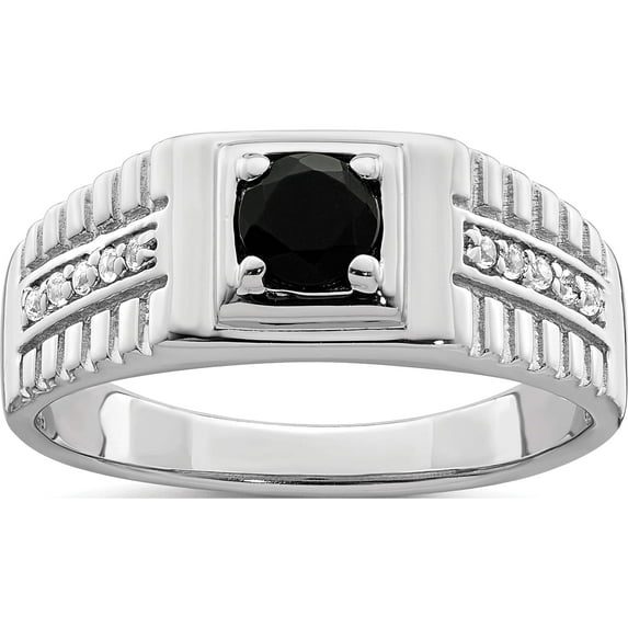 Sterling Silver Men's Onyx And White Topaz Ring (Size 11) Made In Thailand qr6847-11