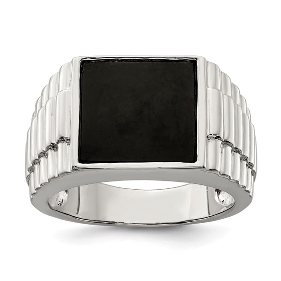 Sterling Silver Men's Onyx Ring - Size 10