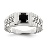 Sterling Silver Men's Onyx and White Topaz Ring Size 11