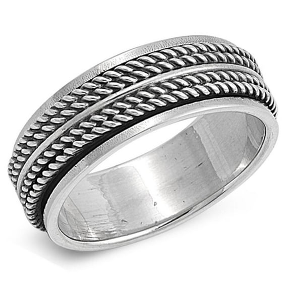 Sterling Silver Men's Oxidized Spinner Ring Pure 925 Band 8mm Jewelry Female Male Unisex Size 12