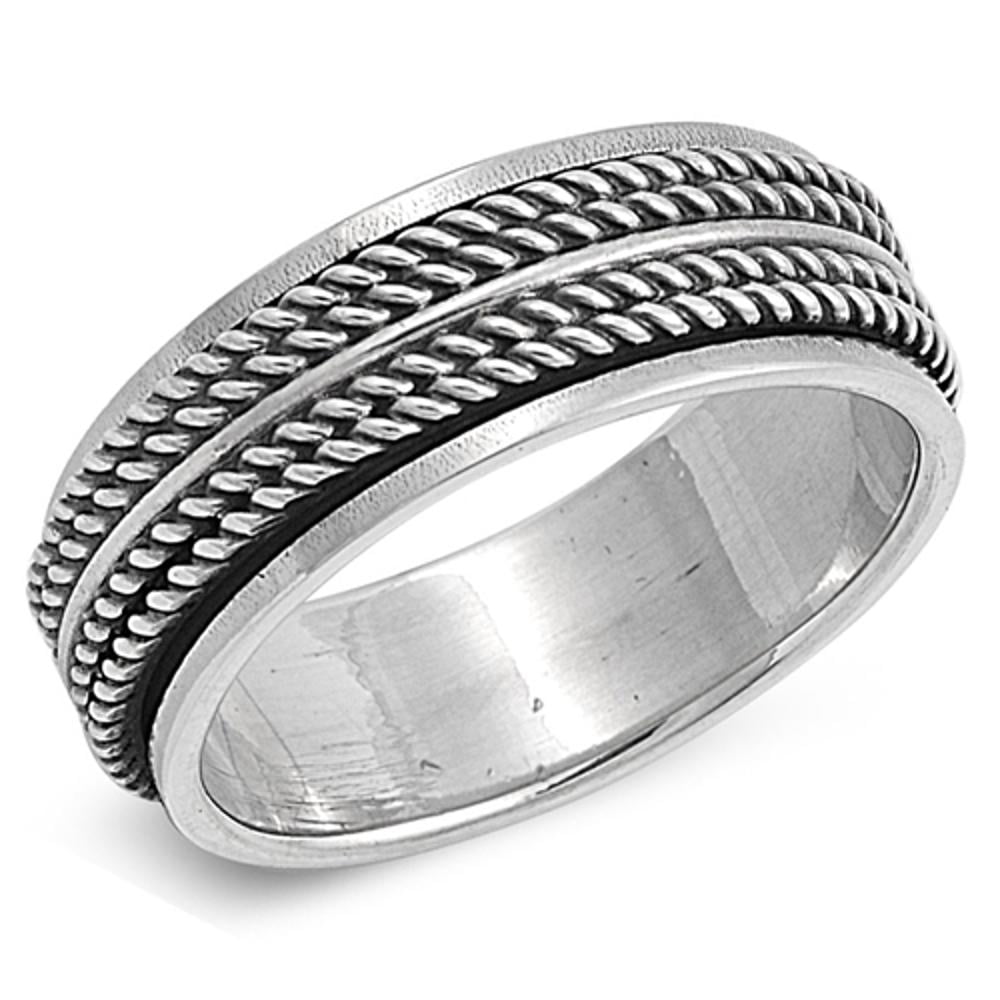 Sterling Silver Men's Oxidized Spinner Ring Pure 925 Band 8mm