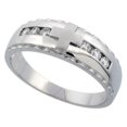 thumbnail image 1 of Sterling Silver Men's Wedding Ring CZ Stones Rhodium Finish, 9/32 in. 7 mm, Size 12, 1 of 5