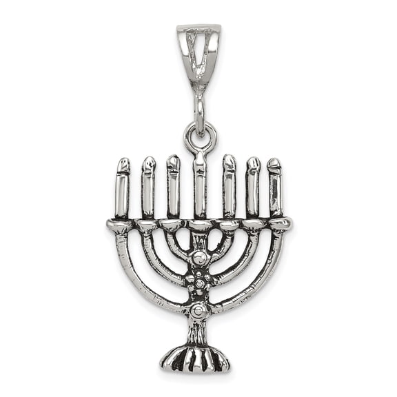 Sterling Silver Menorah Pendant Necklace with Seven Branch Candelabrum Design, Judaica Jewish Symbol for Men and Women, Spiritual Hebrew Religious Jewelry for Hanukkah or Daily Wear