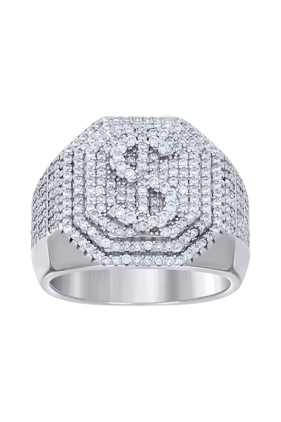 Sterling Silver Mens 1.58 Cttw Moissanite Octagon Head Dollar Sign Currency Bridal Anniversary Wedding Engagement Band Ring Size 11