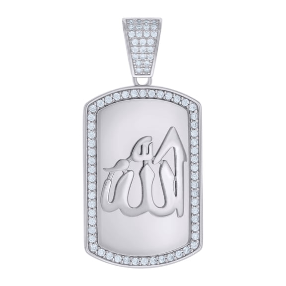 Sterling Silver Mens Cubic-Zirconia ALLAH Symbol Religious Charm Pendant