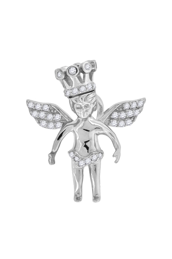 Sterling Silver Mens Cubic-Zirconia Angel Religious Charm Pendant