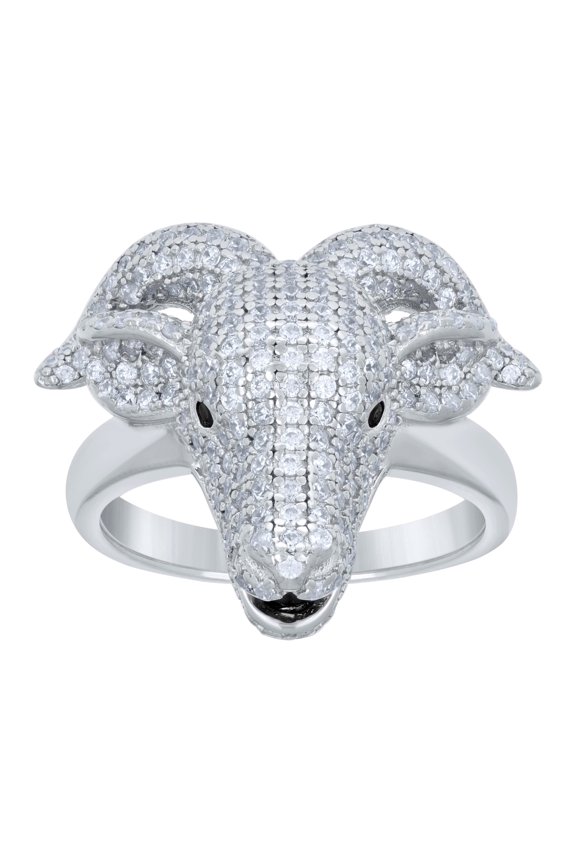 Sterling Silver Mens Cubic-Zirconia Black Enameled Goat Head Animal Wildlife Bridal Anniversary Wedding Engagement Band Ring Size 7