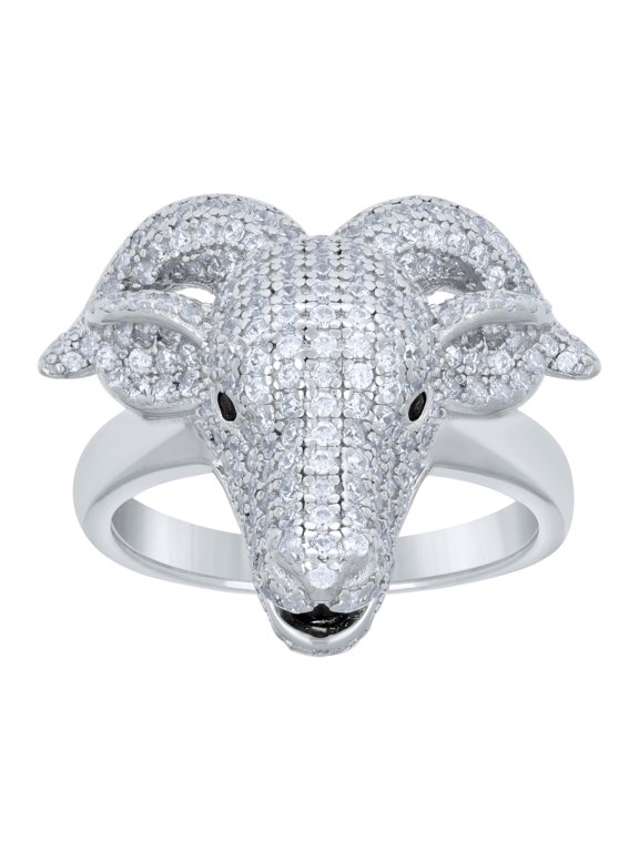Sterling Silver Mens Cubic-Zirconia Black Enameled Goat Head Animal Wildlife Bridal Anniversary Wedding Engagement Band Ring Size 8