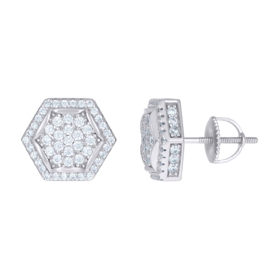 Sterling Silver Mens Cubic-Zirconia Octagon Fashion Stud Earrings