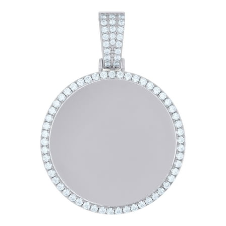 Sterling Silver Mens Cubic-Zirconia Picture Frame Charm Pendant