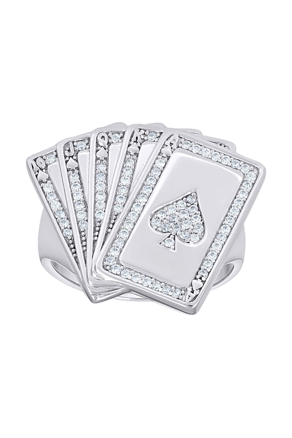 Sterling Silver Mens Cubic-Zirconia Poker Cards Gambling Bridal Anniversary Wedding Engagement Band Ring Size 8