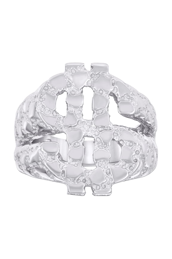 Sterling Silver Mens Nugget Dollar Sign Currency Bridal Anniversary Wedding Engagement Band Ring Size 10