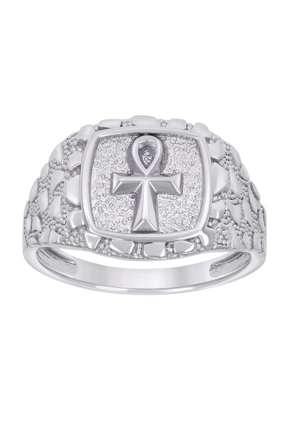 Sterling Silver Mens Nugget Egyptian Ankh Cross Religious Bridal Anniversary Wedding Engagement Band Ring Size 9