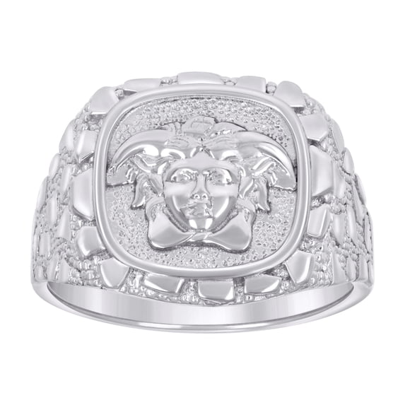 Sterling Silver Mens Nugget Medusa Egyptian Bridal Anniversary Wedding Engagement Band Ring Size 10