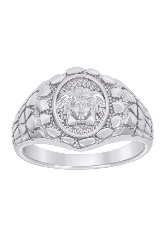 Sterling Silver Mens Nugget Medusa Egyptian Fashion Ring, Mens Size: 10