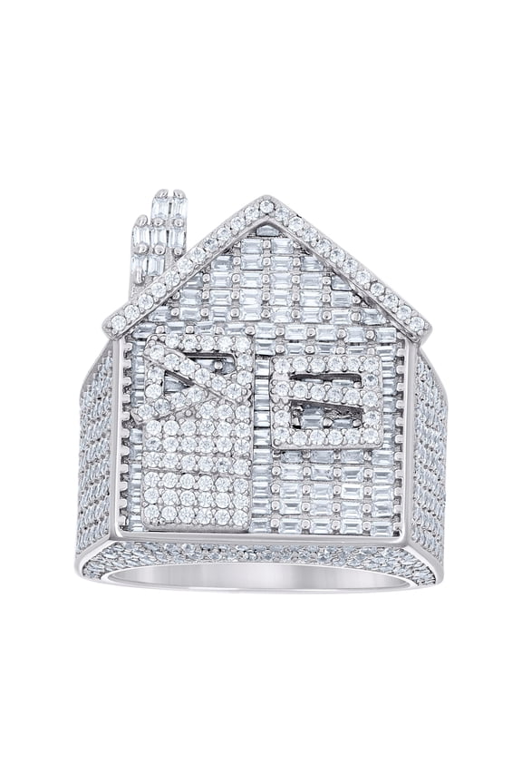 Sterling Silver Mens Round Baguette Cubic-Zirconia Cluster Trap House Fashion Bridal Anniversary Wedding Engagement Band Ring Size 11