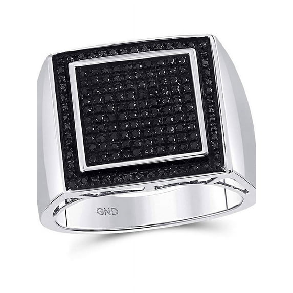 Sterling Silver Mens Round Black Color Enhanced Diamond Square Cluster Ring 3/8 Cttw