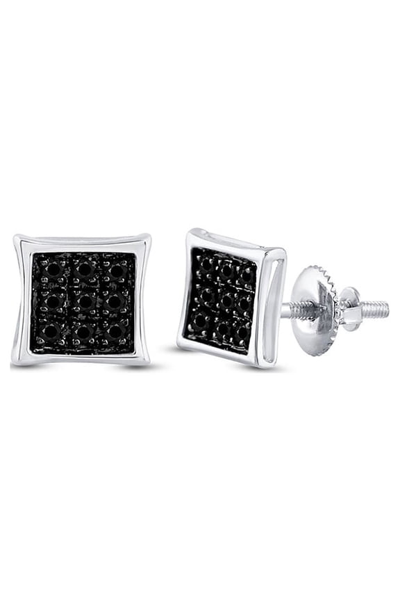 Sterling Silver Mens Round Black Color Enhanced Diamond Square Earrings 1/20 Cttw