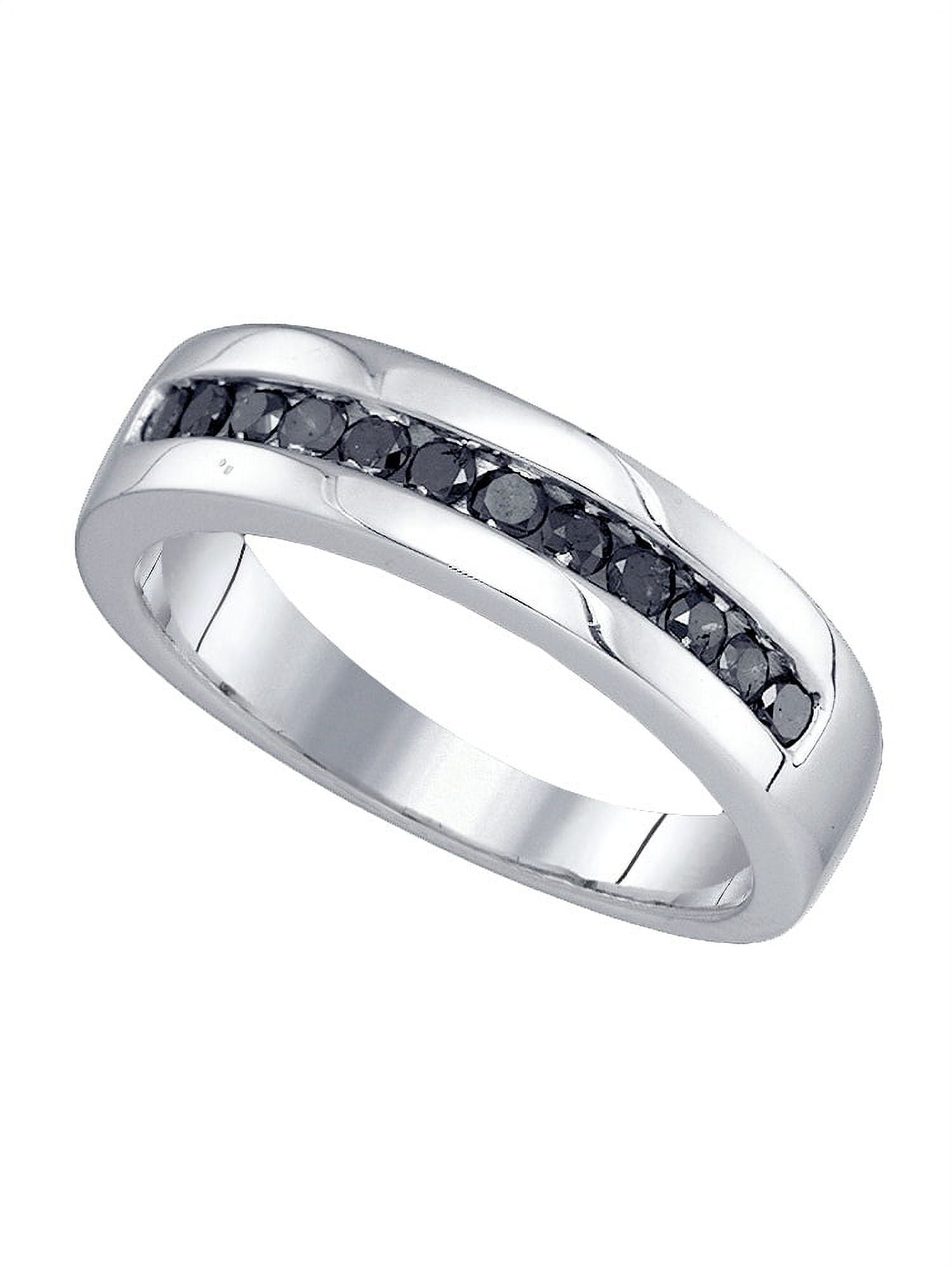 Sterling Silver Mens Round Black Color Enhanced Diamond Wedding