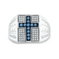 thumbnail image 1 of Sterling Silver Mens Round Blue Color Enhanced Diamond Cross Religious Ring 1/2 Cttw, Mens Size: 7-13, 1 of 4