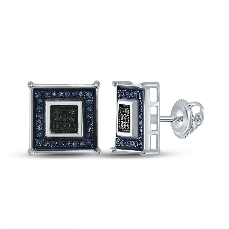 The Diamond Deal Sterling Silver Mens Round Blue Color Enhanced store Diamond Square Earrings 1/6 Cttw