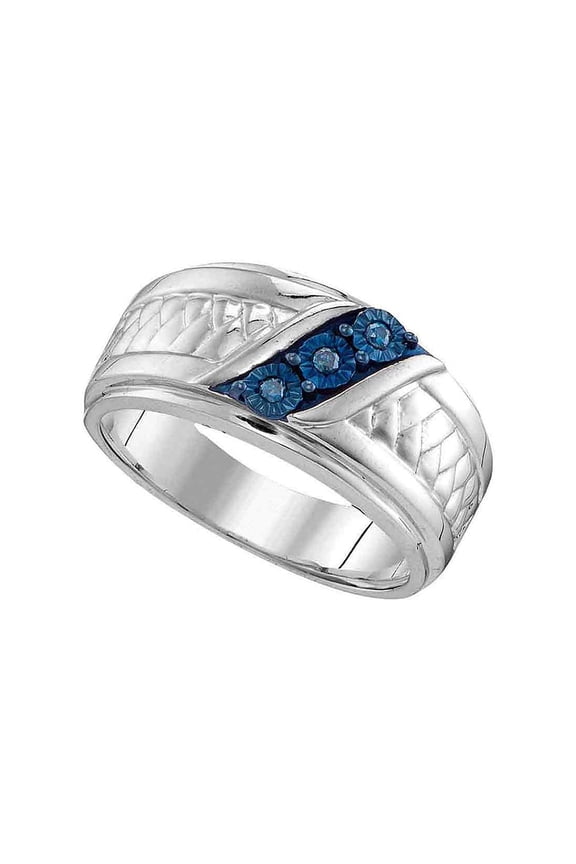 Sterling Silver Mens Round Blue Color Enhanced Diamond Wedding Band Ring 1/20 Cttw