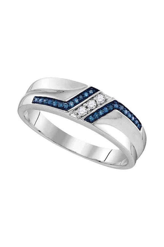 Sterling Silver Mens Round Blue Colored Diamond Wedding Band 1/5 Cttw