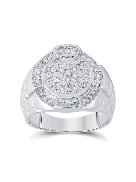 Sterling Silver Mens Round Diamond Circle Cluster Fashion Ring 1/10 Cttw