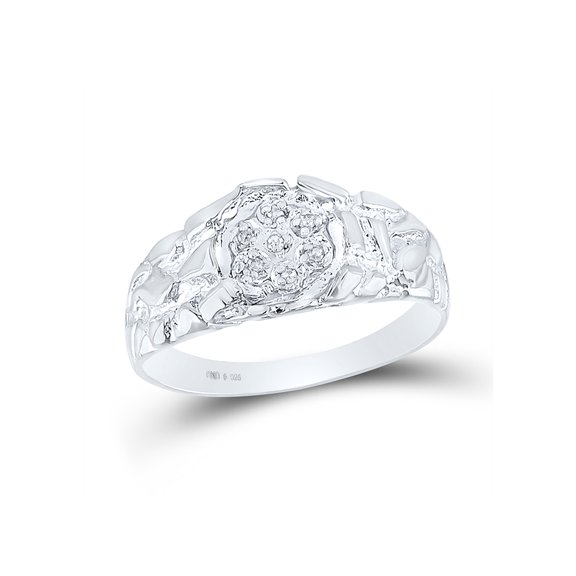 Sterling Silver Mens Round Diamond Cluster Nugget Ring 1/20 Cttw