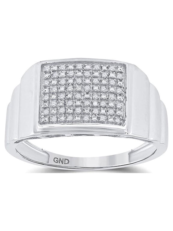 Sterling Silver Mens Round Diamond Cluster Ring 1/10 Cttw