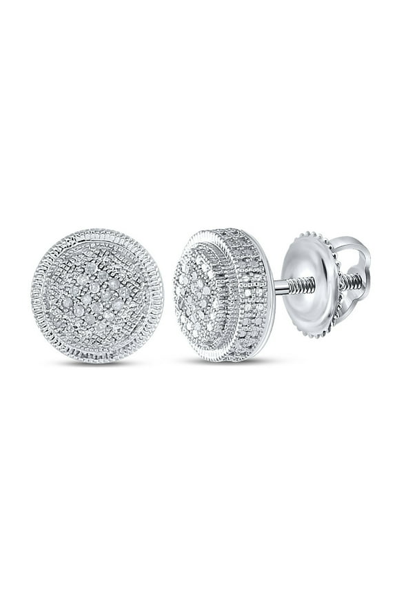 Sterling Silver Mens Round Diamond Disk Circle Earrings 1/10 Cttw