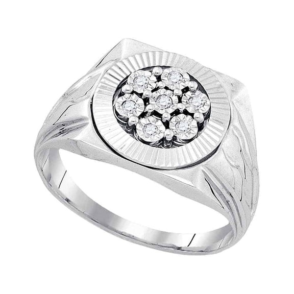 Sterling Silver Mens Round Diamond Flower Cluster Illusion-set Ring 1/10 Cttw